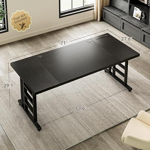 Miniatura 2 de Coleshome Escritorio ejecutivo de 71 pulgadas con puertos USB, escritorio de oficina para computadora, mesa de escritura moderna grande, muebles de