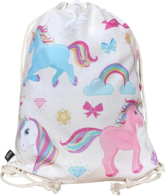 HECKBO kids unicorn gym drawstring bag - 40x32cm - 12.6" x 15.8" - Lightweight string bag - kindergarten daycare crèche school football - children kids girl boy backpack, sports bag, fabric bag