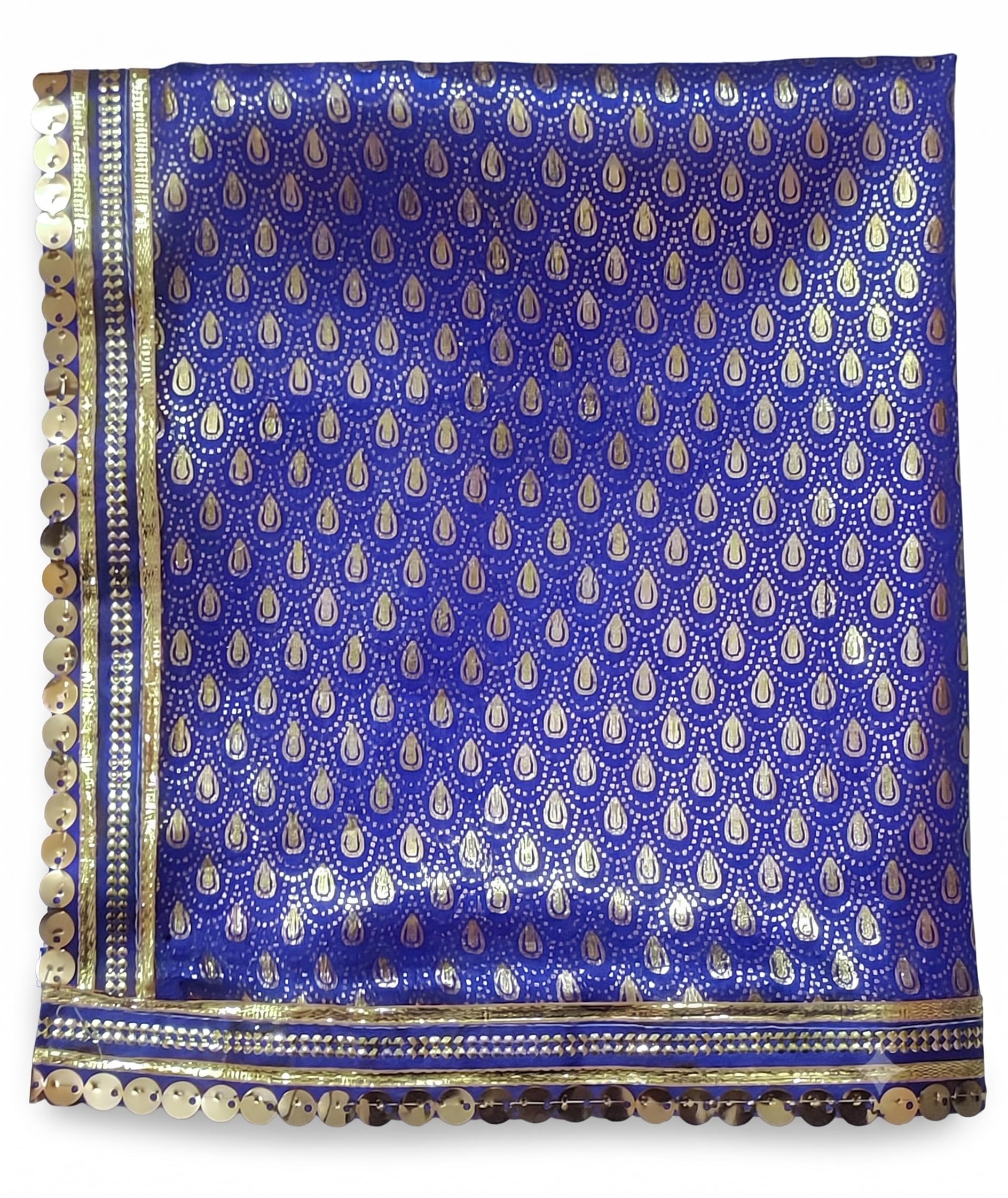 Pooja Cloth (Size: 0.5M | 20 X 20inch) | Puja Aasan with Golden Print and Lace | Chowki Altar Cloth for Home Mandir, Puja Ghar, Temple & Other Puja Rituals | Color - Blue-image-8