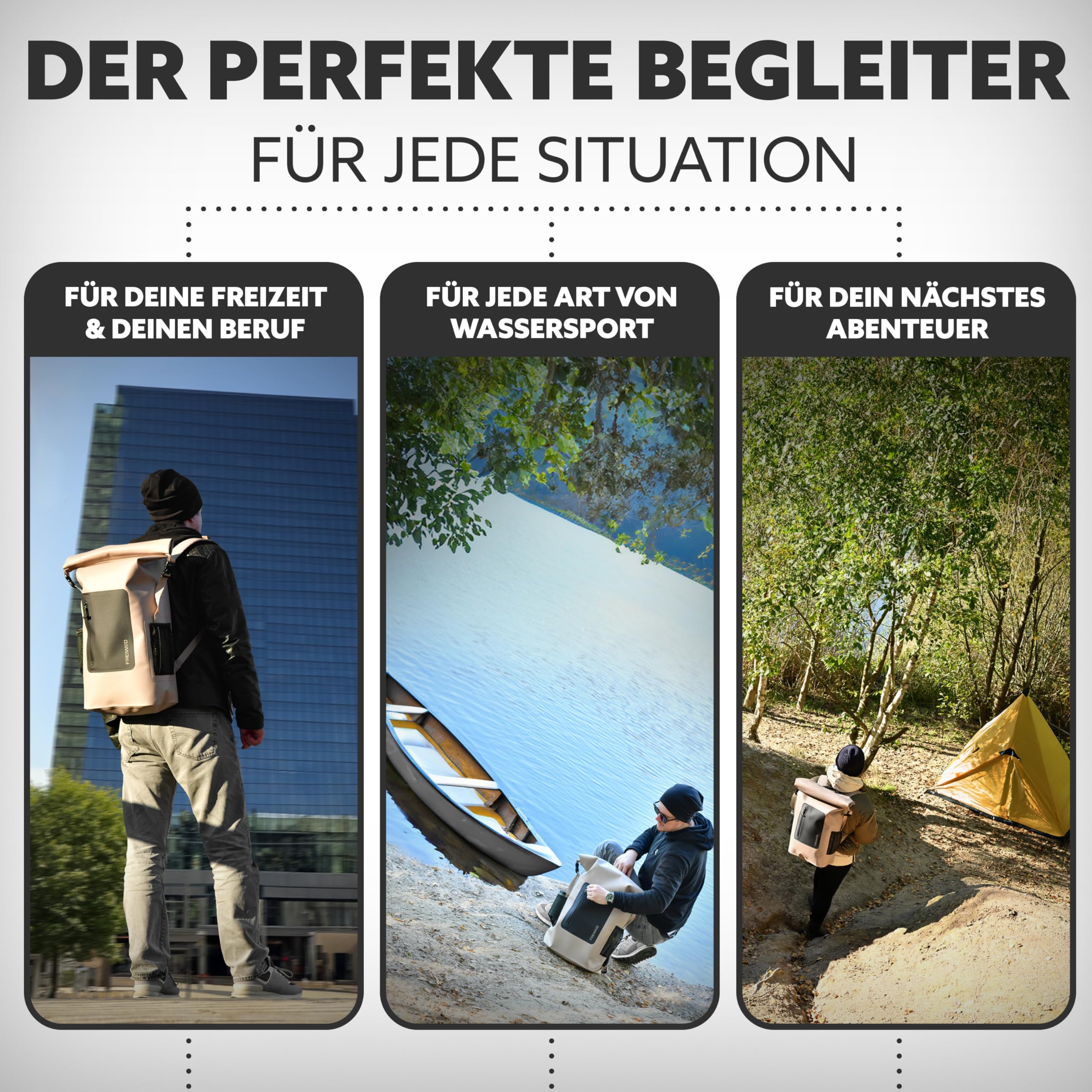wasserdichter Rucksack tauchfähig - 100% sicher, 30-35l Volumen inkl. 17" Laptopfach und Rolltop, Rucksack wasserdicht aus hochwertigem 600D TPU mit Frontfach und ergonomischen Trägern