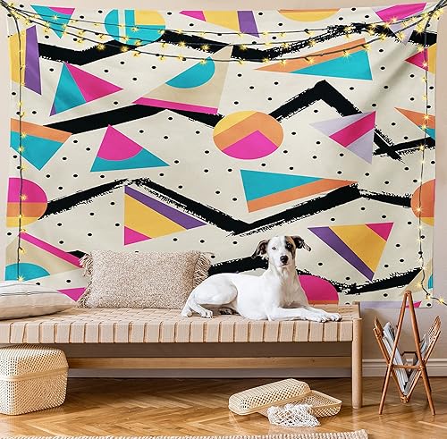 Miniatura 9 de Ambesonne Tapiz indie, estilo moderno de Memphis de los años ochenta, geométrico, abstracto, colorido, diseño de puntos, funky, para colgar en la
