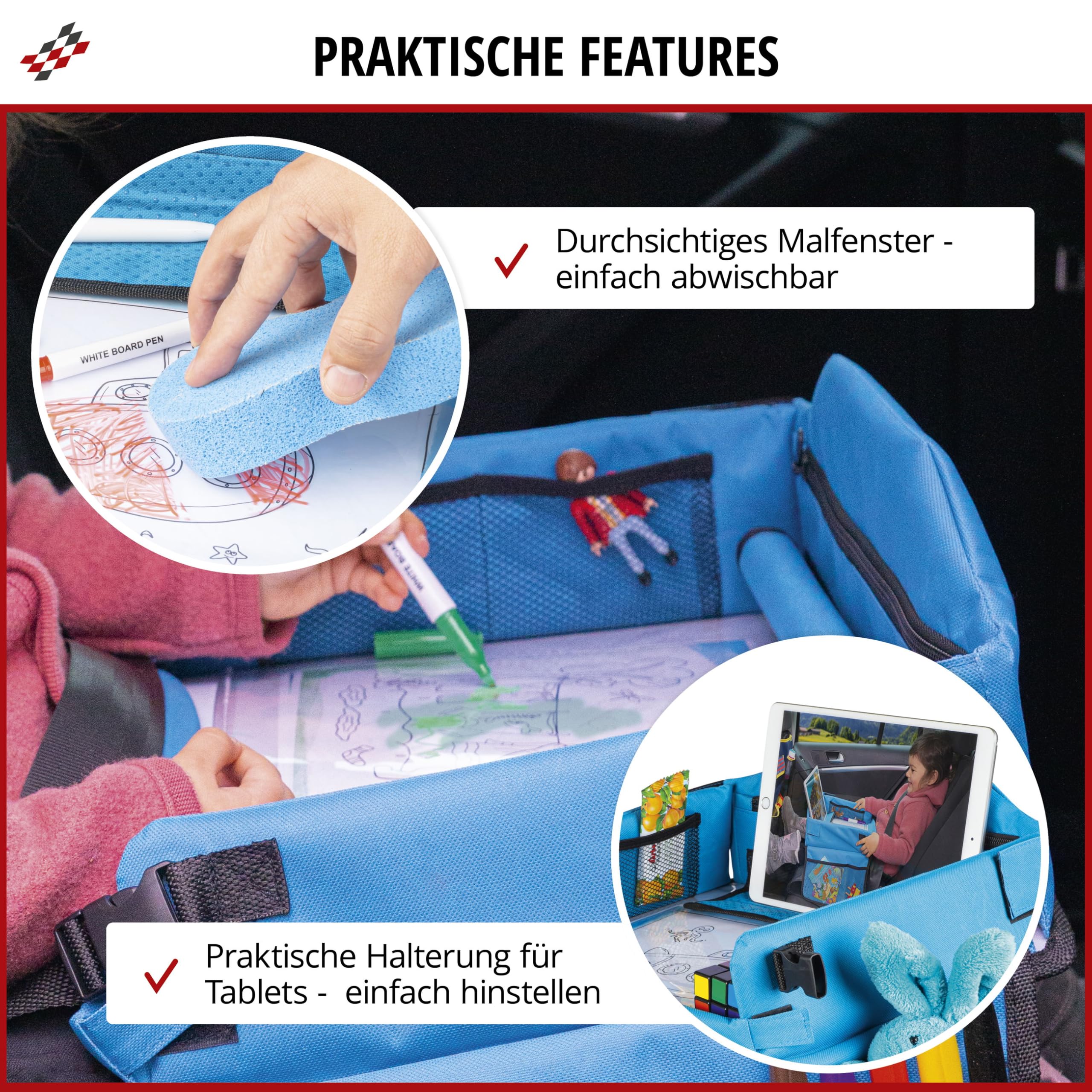 Walser mesa de Viaje para niños, Juego de Viaje Plegable con Soporte para Tablet Azul
