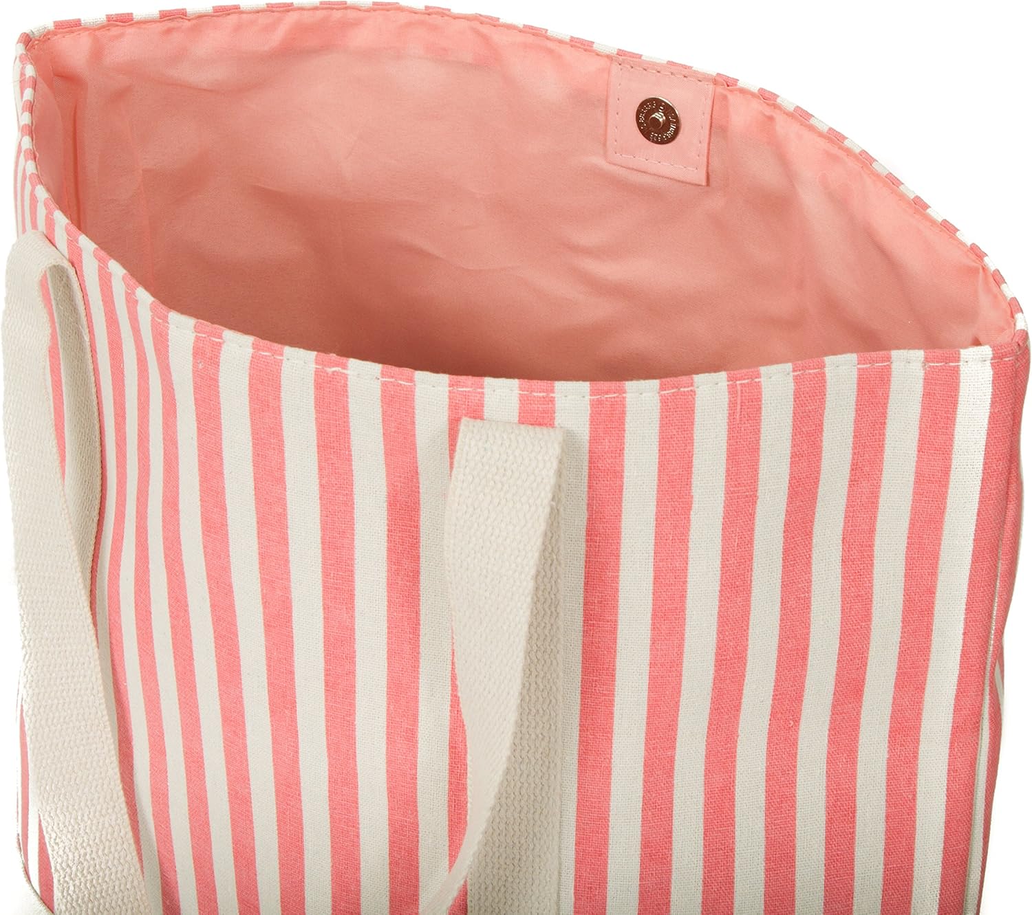 Leisureland Large Water Resistant Canvas Beach Tote Bag (19"x15"x6", Vertical Stripe Coral)