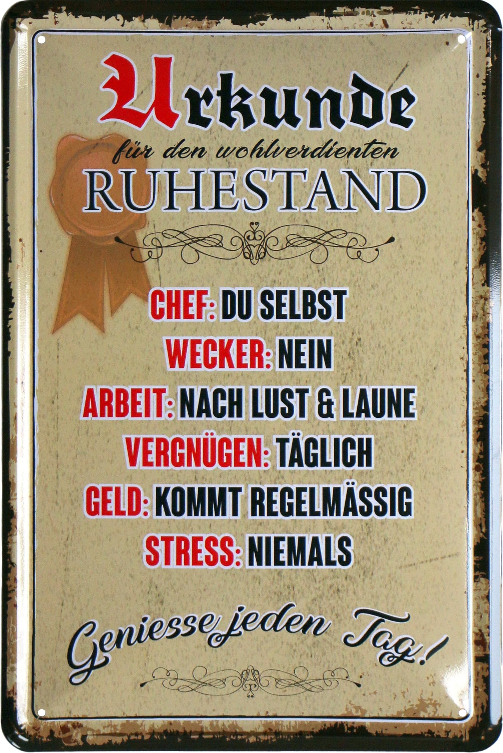 Nostalgic-Art Retro Blechschild „Ruhestand“ – 20x30 Cm, Geschenk Für Renter