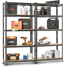 VonHaus Garage Shelves 5 Tier - Heavy Duty Garage Racking with Massive 875kg Capacity, 175KG per Shelf - Durable Metal Shelving for Garage, Shed and Workshop Storage - 150cm x 75cm x 30cm - 2 Pack