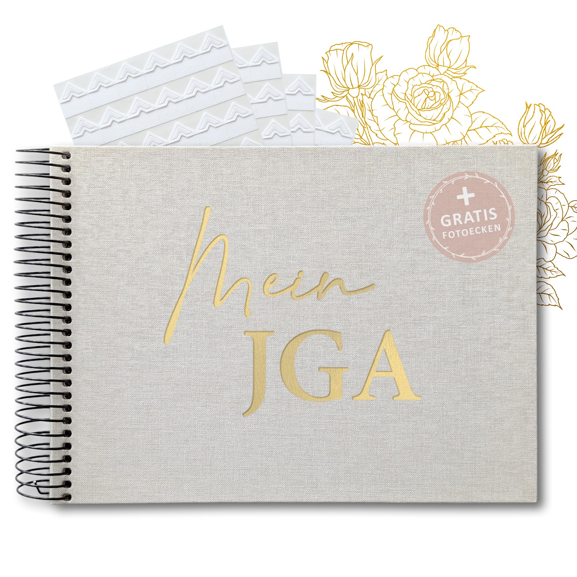 Trendanchor Mein JGA Erinnerungsbuch - Gästebuch für Glückwünsche und Fotos - Hardcover mit Eukalyptus-Design & Goldprägung - Vintage-Stil für Brautparty