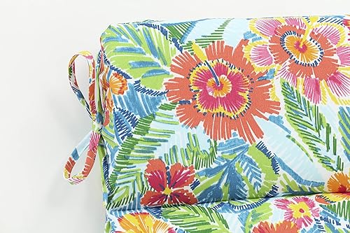 Miniatura 3 de Pillow Perfect Bright Floral - Cojín de asiento redondo para silla de esquina con respaldo dividido para interiores y exteriores, con lazos, asiento