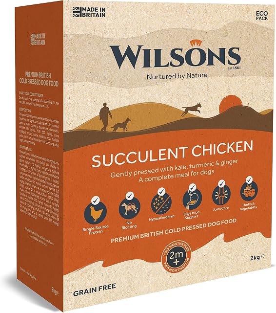 Wilsons - Cold Pressed Dog Food - Complete Dry Meal with Natural, Hypoallergenic Grain Free Ingredients - Introduce Gradually for Best Results - Suitable for Adult Dogs and Puppies 2 Months+ (2kg)