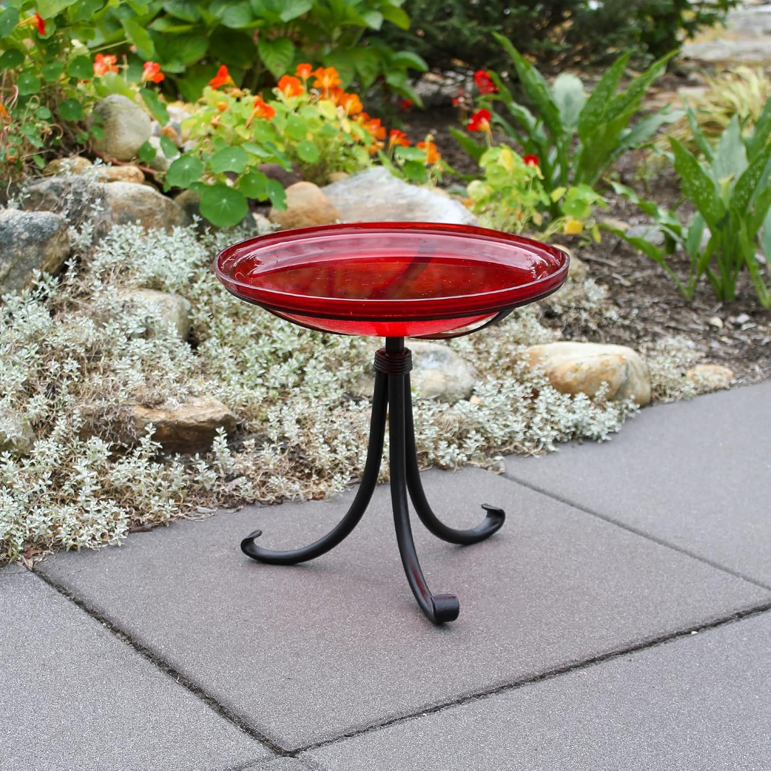 Achla Designs 201-4033 14" Red Crackle Glass Tripod Stand Birdbath