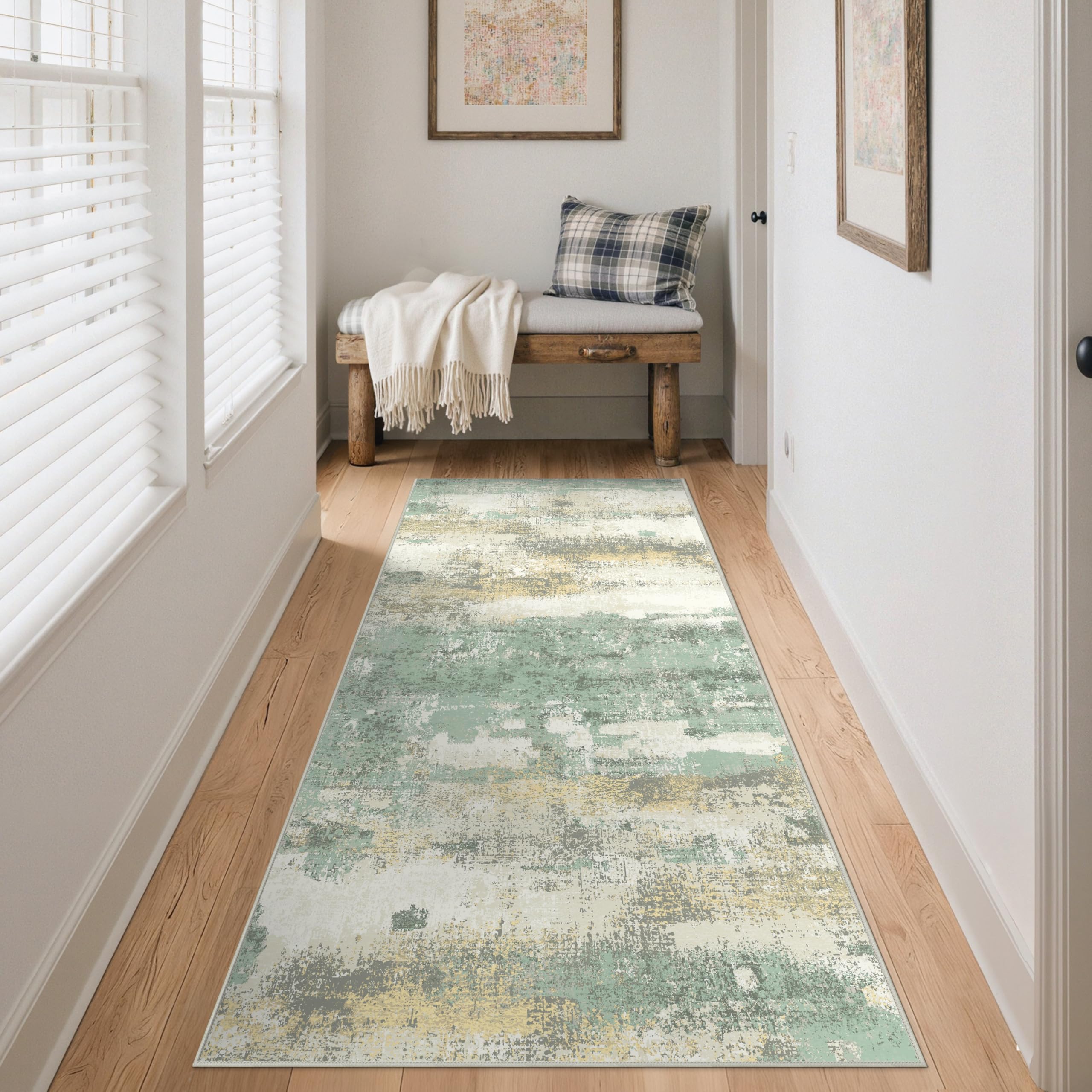BEIMO Runner Rugs for Hallway 80x150cm, Non-Slip Extra Long Washable Runner Rugs Soft Low Pile, Modern Abstract Rug Carpet Runners for Entryway Kitchen Bedside Laundry Room, Green โ image 1