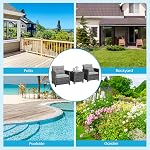 HAPPYGRILL 3 Pieces Patio Conversation Set, Outdoor Furniture Set PE Rattan Sofa Set with Removable Cushions, PE Wicker Chairs with Tempered Glass Side Table for Porch Lawn Garden Balcony Backyard