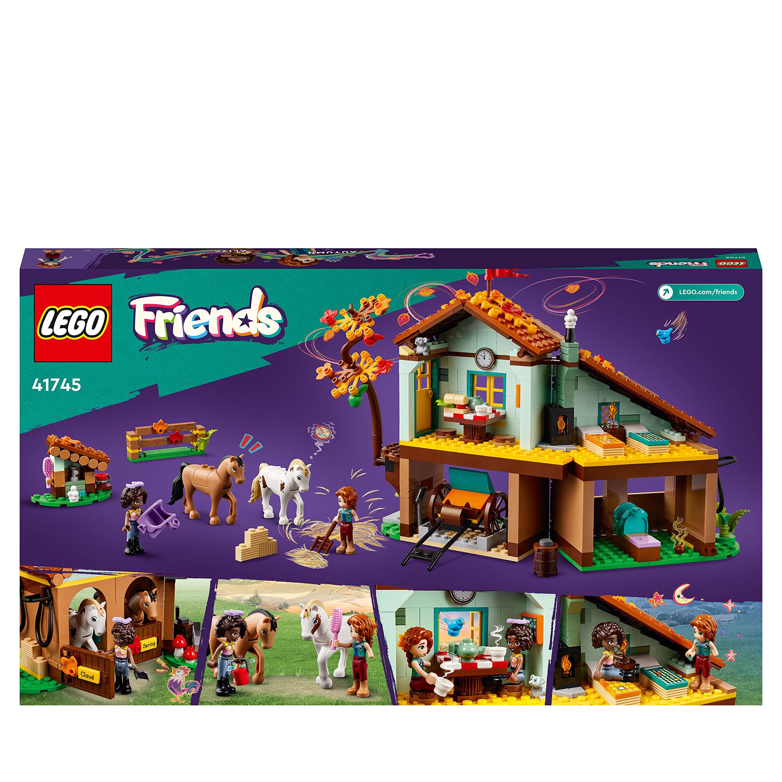 LEGO Friends La Scuderia di Autumn con 2 Cavalli Giocattolo, Carrozza e Accessori per l'Equitazione, Fattoria con Animali, Regalo per Bambine e Bambini dai 7 Anni 41745