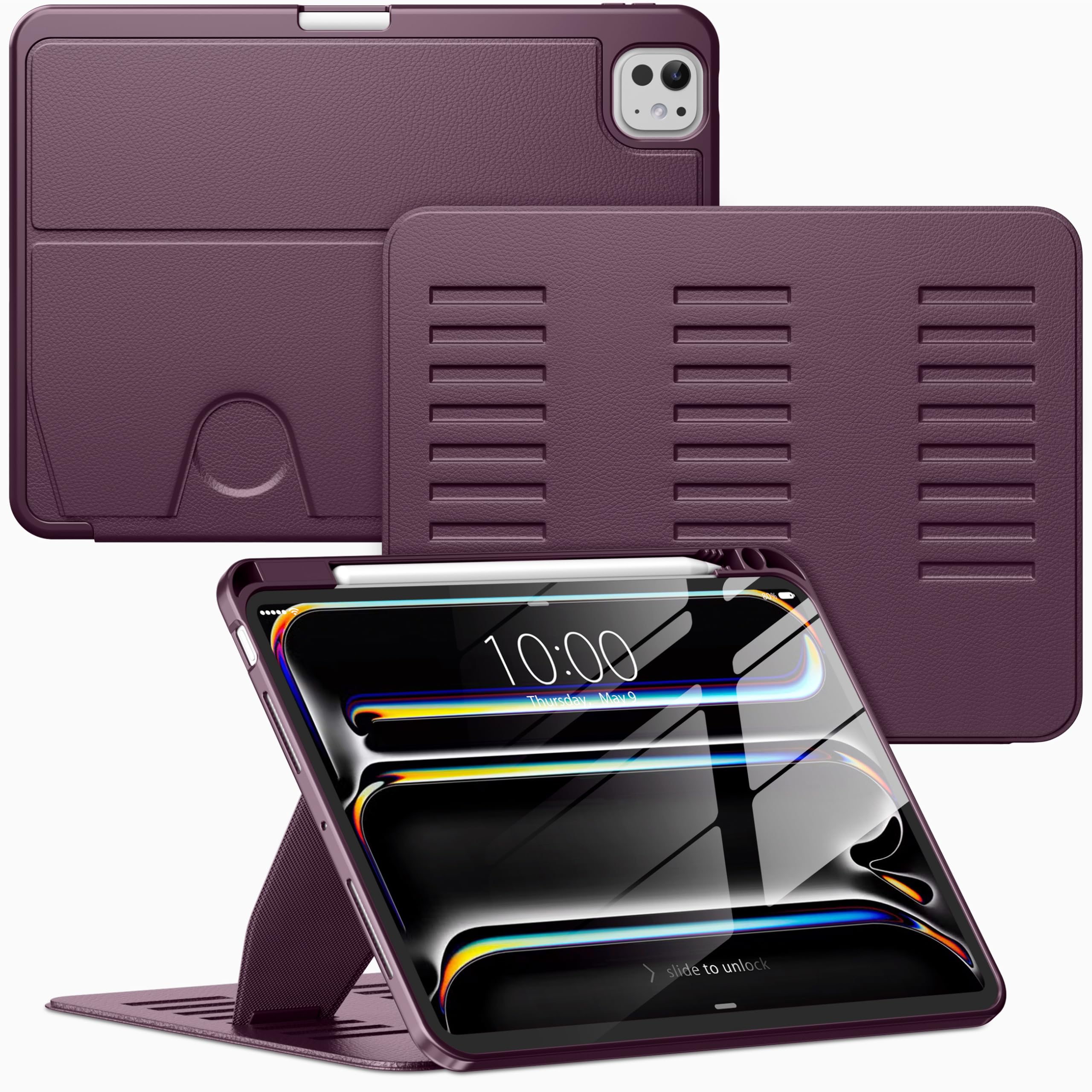 VIKESI Case for iPad Pro 11 inch (M5/M4) 2025/2024,Multiple Angles Stand Cover,Soft Back,Pencil Holder,and Auto Sleep/Wake,Dark Purple
