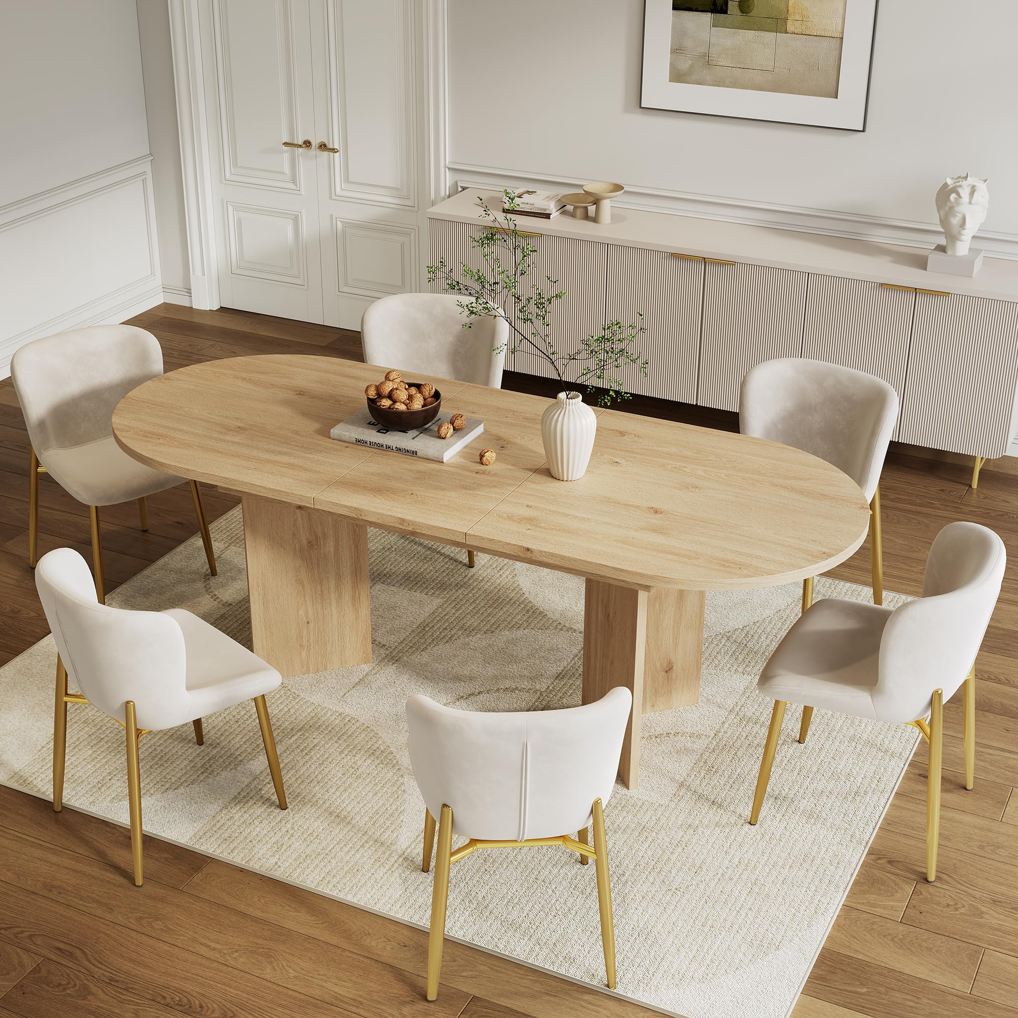 Soweiz Mesa de comedor extensible, 120/160 x 80 cm, mesa de madera adecuada para 4-6 personas, mesa de comedor con esquinas redondeadas, mesa de comedor, mesa de salón engrosada, color roble