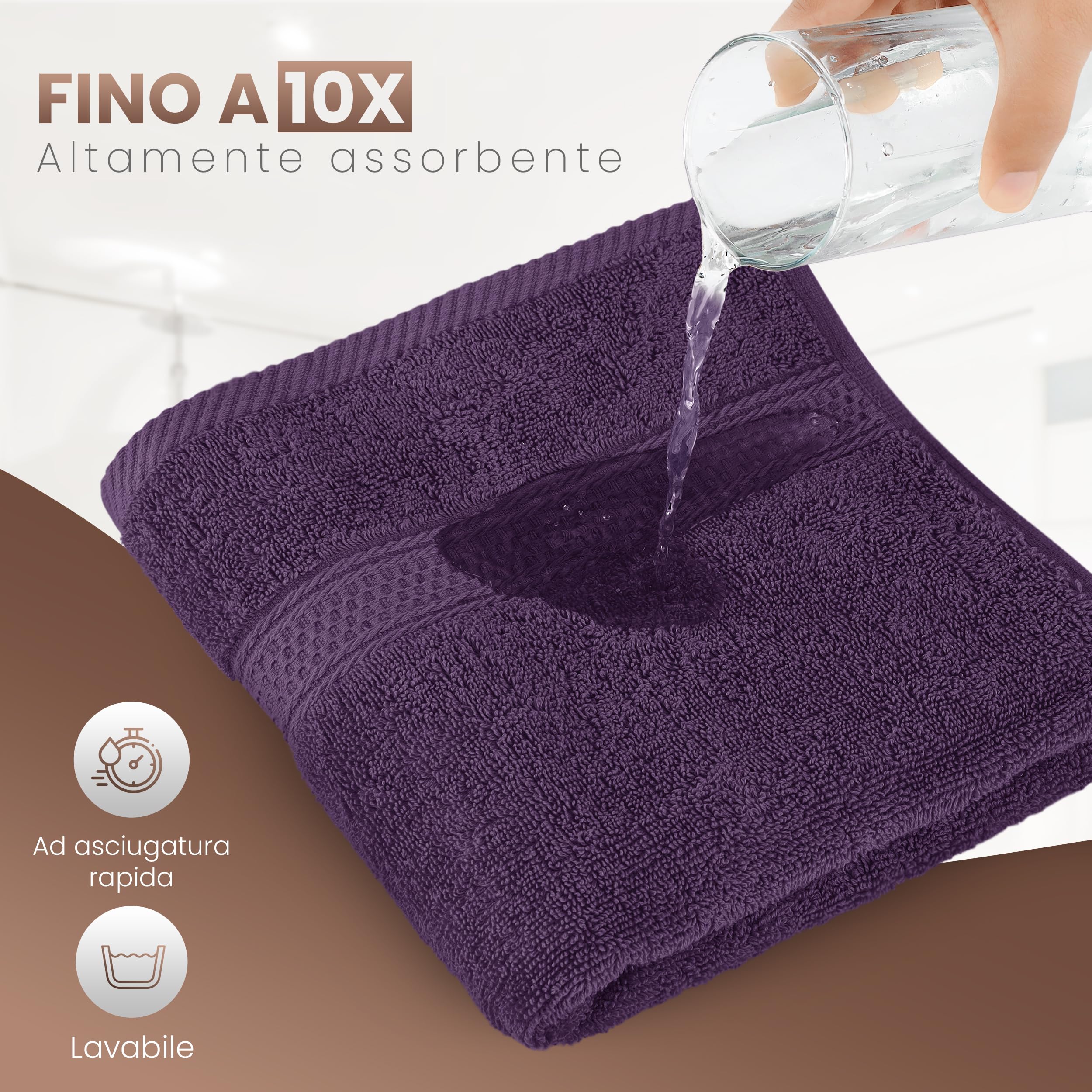 Utopia Towels - Set di 6 (50 x 100 cm), Asciugamani Mani, Asciugamani Per Le Mani, Altamente Assorbenti Con Gancio, 100% Cotone (Prugna)
