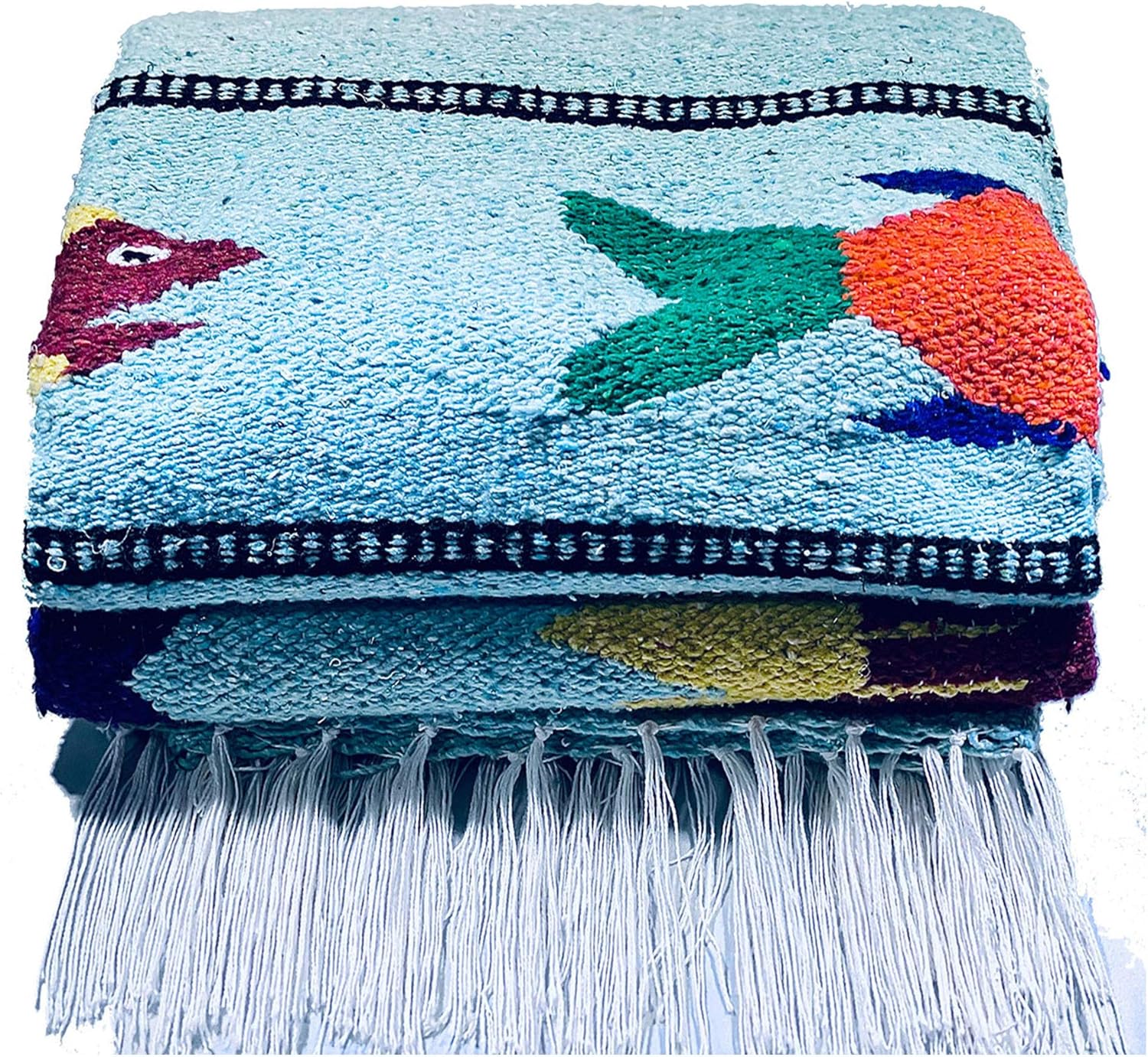 Serape Mexican Blanket, Yoga Mat, Camping Blanket, Beach Blanket, Picnic Blanket, Handmade Woven Throw Blanket, Home Decor, Car Blanket (Fish) (Ice)