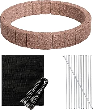 Beuta Landscape Edging | Garden Edging Border | Polyrock Block XL for Tree Rings | 5FT Dia |4 Sections| Each Section 6 Bricks 48" L x 3.5" W x 9.5" H with Weed Guard,12 Staples & 8 Pins - Cobblestone