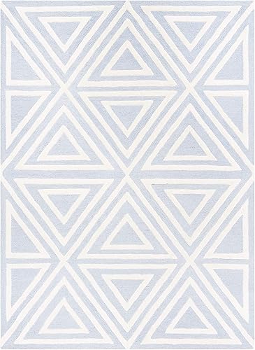Miniatura 2 de SAFAVIEH Colección Kids - Alfombra de área de 5 x 7 pies, azul y marfil, lana geométrica hecha a mano, ideal para zonas de alto tráfico en sala de