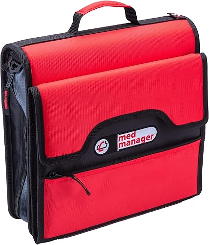 Med Manager Organizador de medicamentos grande y carpeta médica portátil, capacidad para (15) botellas de píldoras, (11) tamaño estándar y (4)
