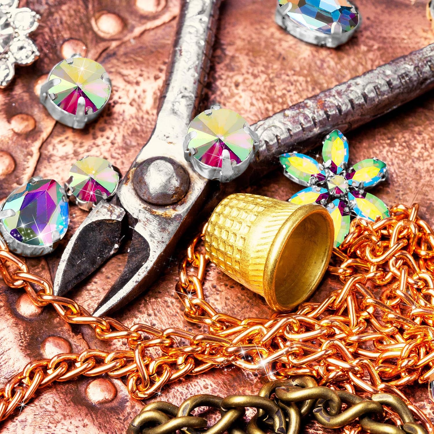 WILLBOND 156 Pcs Sew on Rhinestones Claw Flatback Crystal Rhinestones Metal Prong Setting Gems Acrylic Glass Sewing Gems for Clothes DIY Craft Shoes Dress Jewelry Making(White AB) - Image 6