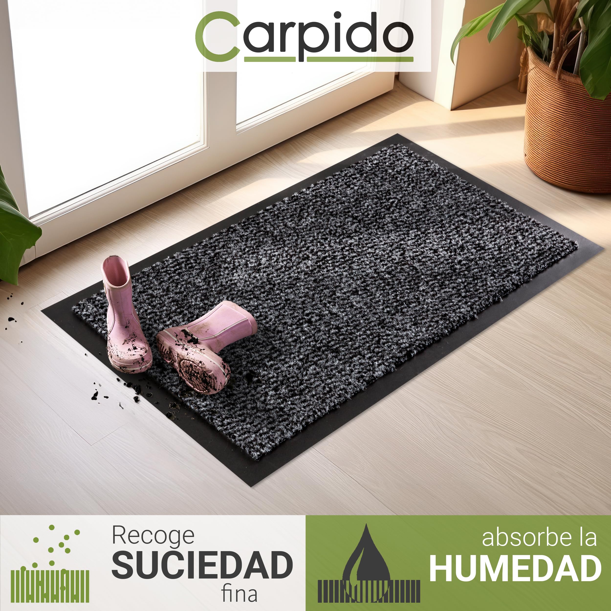 Carpido Alfombrilla de Recogida de Felpudo, Vinilo, Gris, 120 x 180 cm