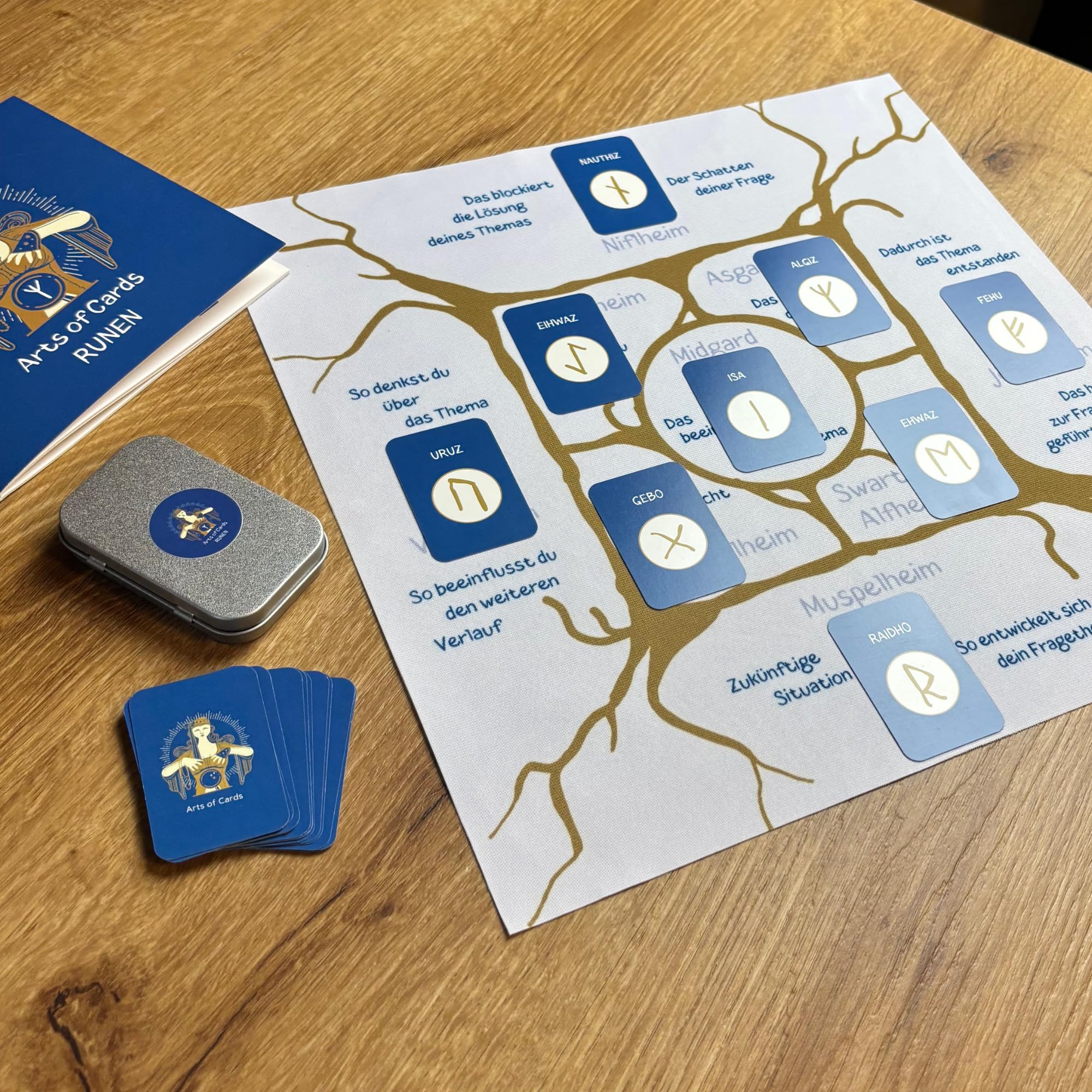 Runen Orakel Set Runenkarten Runentuch und Booklet mini Karten und Tuch