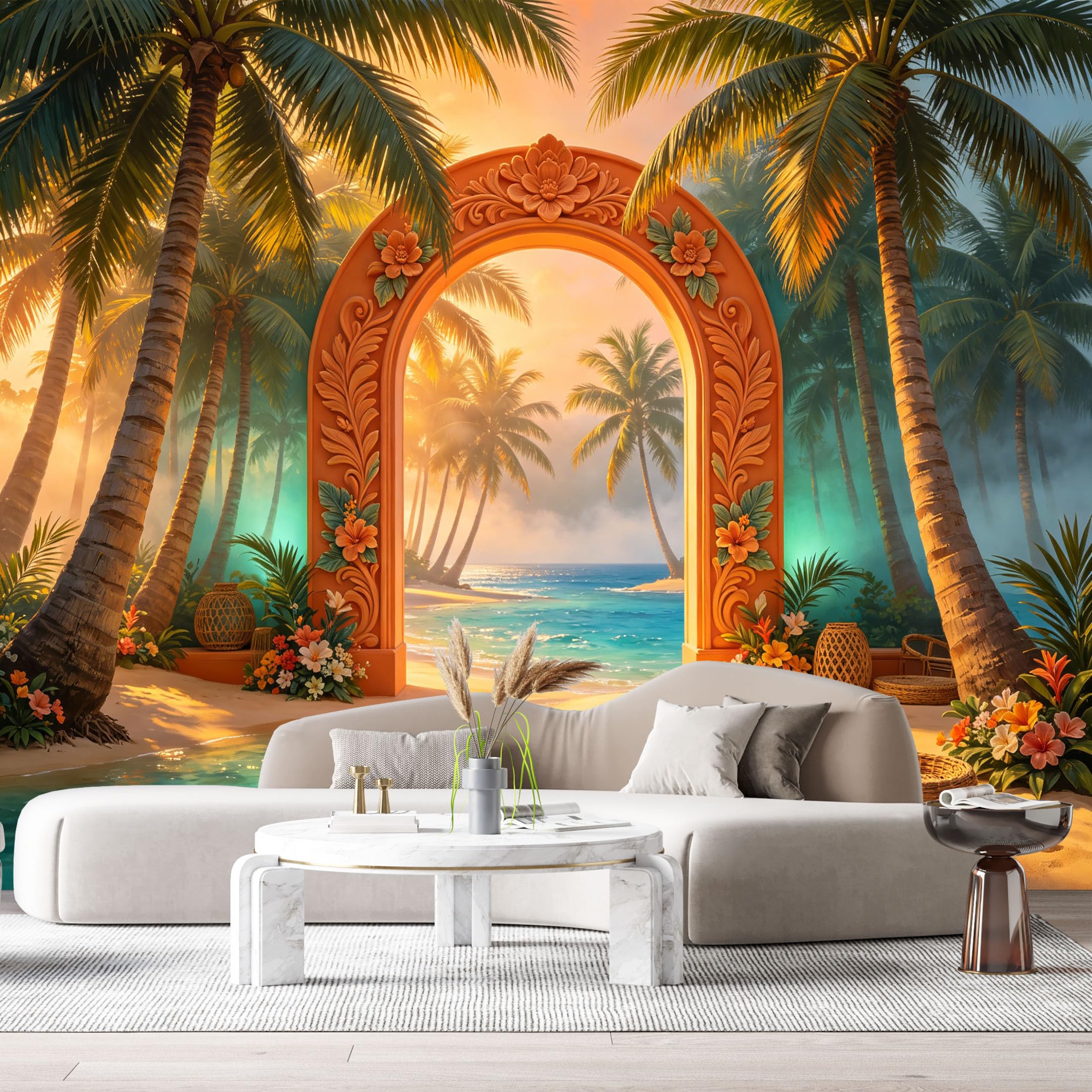 Custom Size Wall Murals Coastal Landscape Ocean Watercolor 3D Trompe L'Oeil SelfAdhesiveWall Fabric Removable Wallpaper Wall Decor for Living Room Bedroom Bathroom