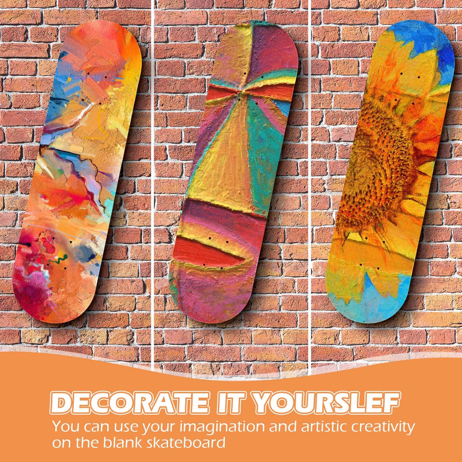 Honoson Planche de skateboard vierge en érable 7 plis en bois naturel double queue unie concave légère pour art peinture décoration d'intérieur