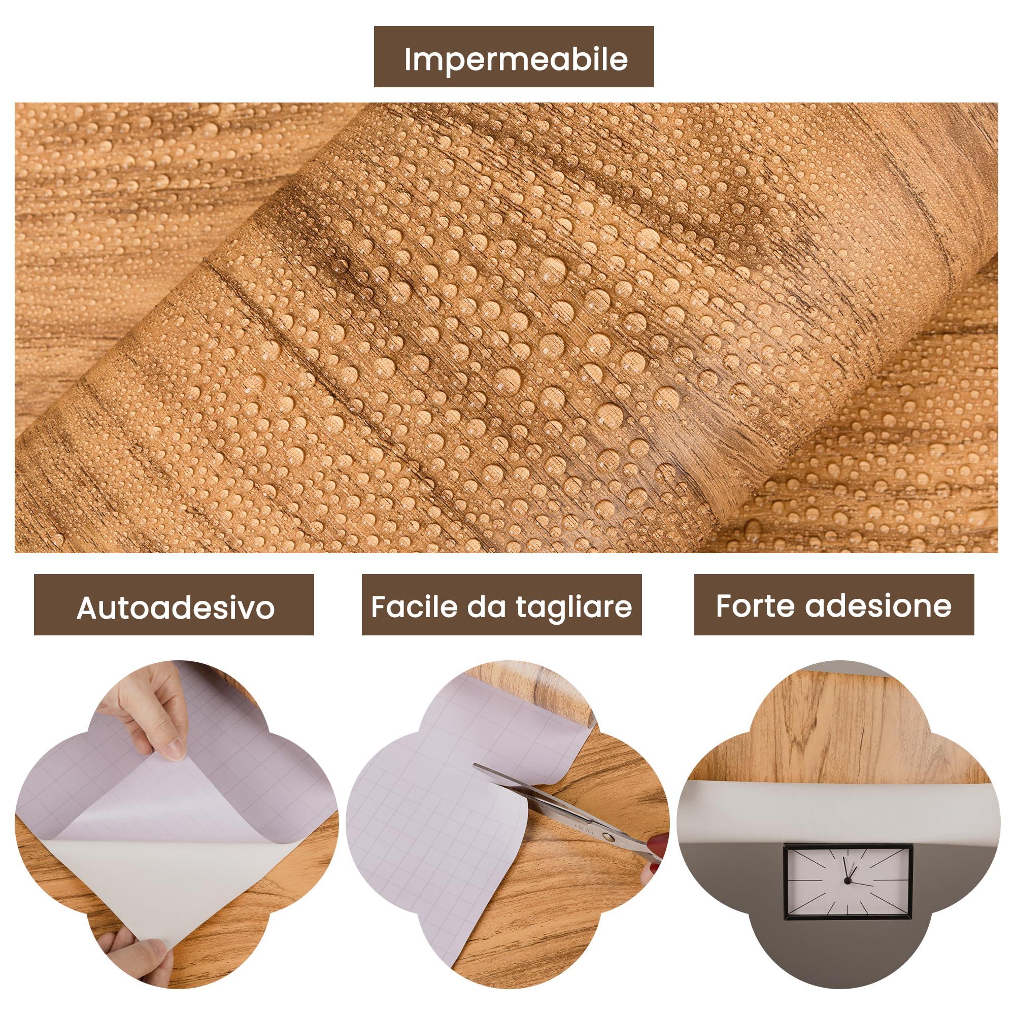 Hode Carta Pellicola Adesiva per Mobili Legno, Rivestimento Rotolo Plastica Laminato Adesivo, Carta da Parati Rivestire, Top Cucina Armadio Tavolo Muro 30x200cm