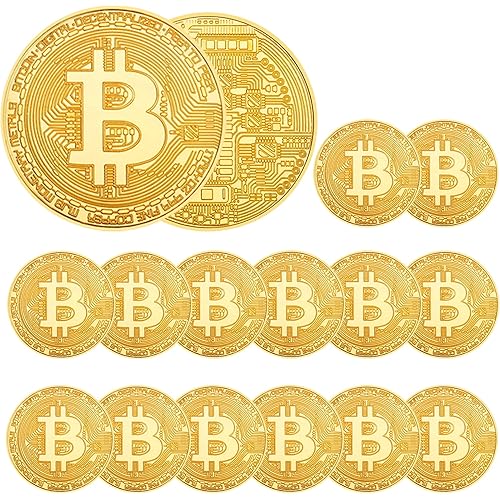 15Pcs Bitcoin Coin, Bitcoin Commemorative Coin, Blockchain Cryptocurrency, Collectible Coin with Protective Case, Gold Bitcoin Tokens, Home and Office Decoration (Gold)