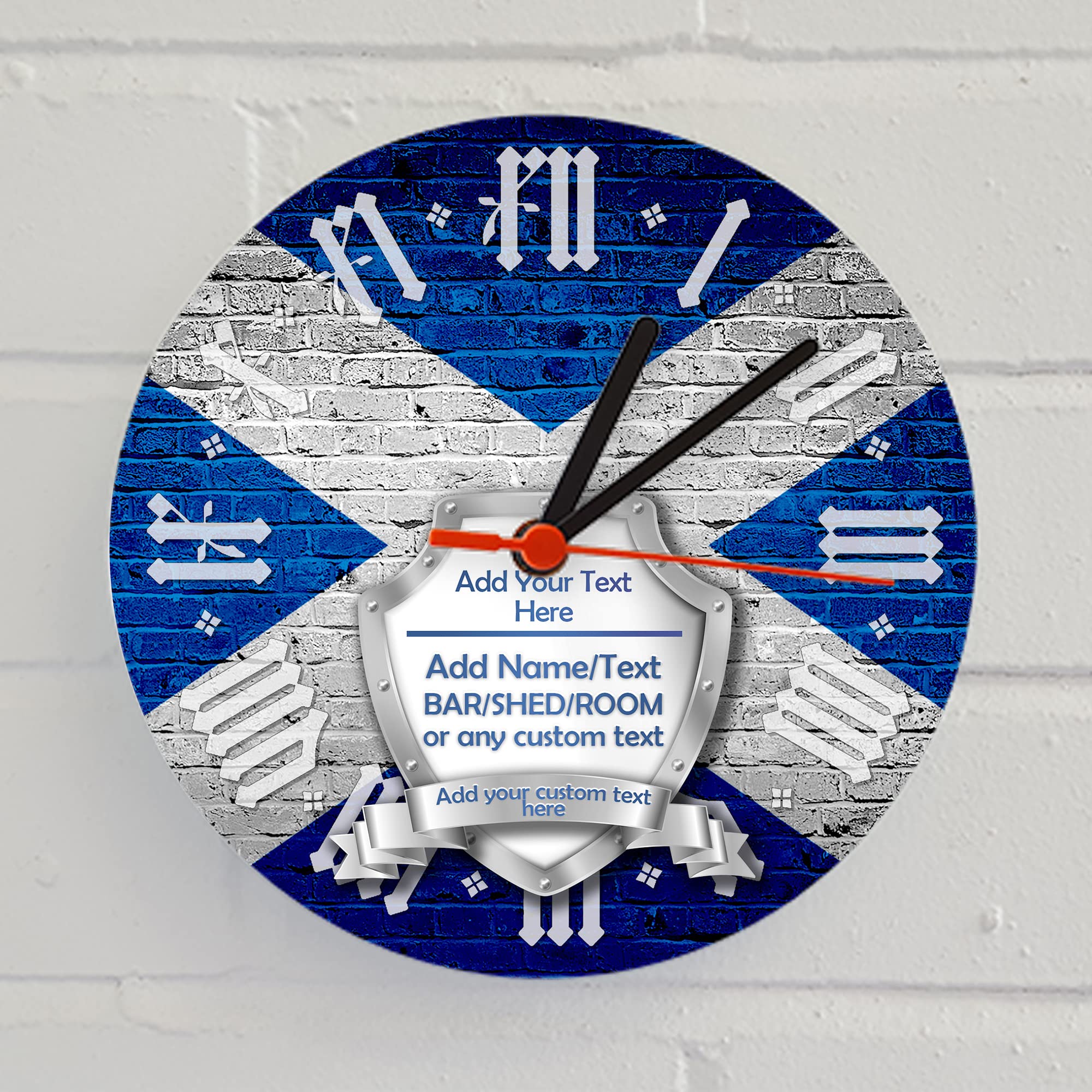 ShopQuality4U Personalised Scottish Shield Round Glass Clock 30cm (11.8")