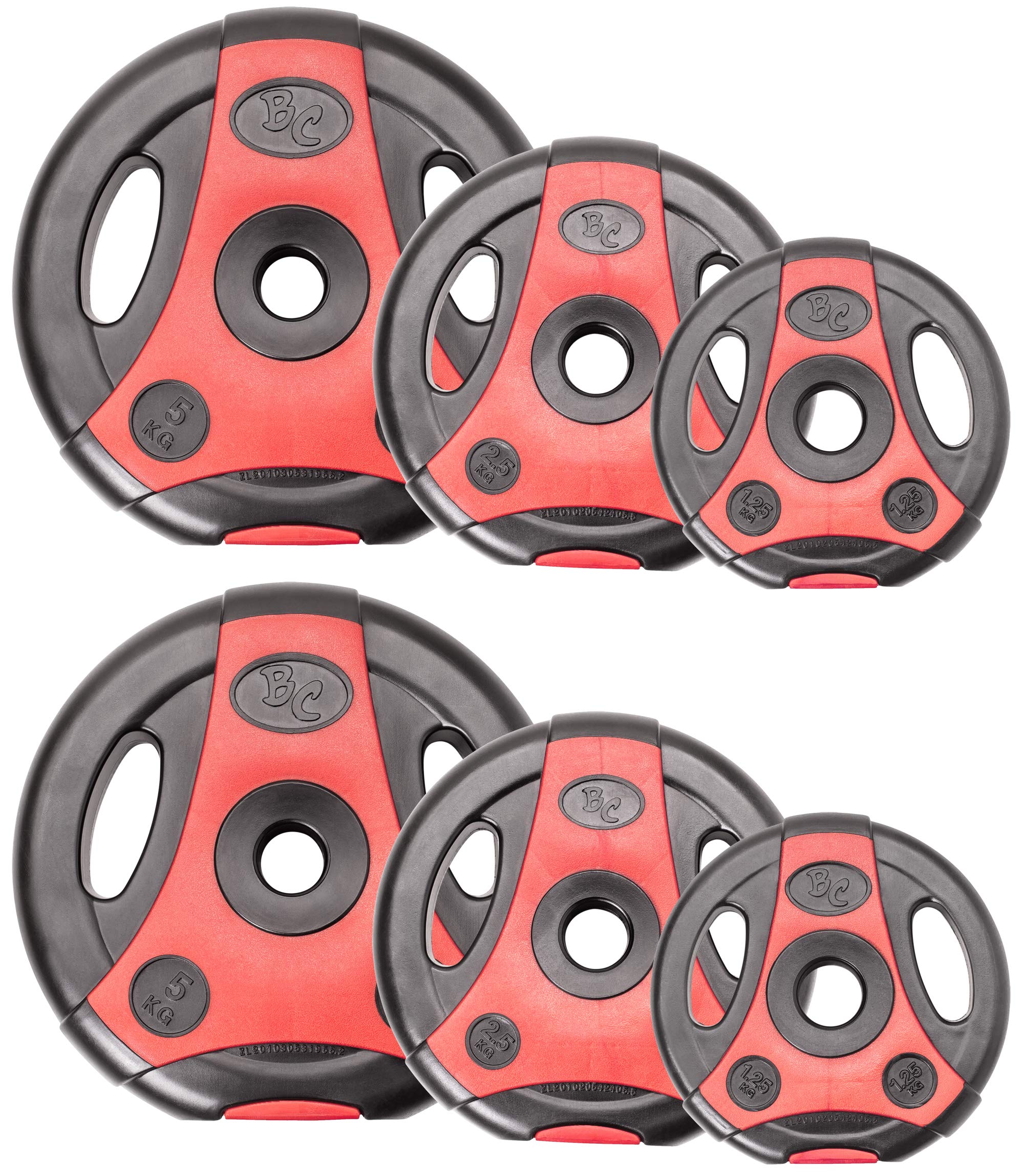 Bad Company K-Grip talerze do sztangi z uchwytami, ciężarki pokryte tworzywem sztucznym, 30/31 mm, parami (2,5-10 kg) lub w zestawie (7,5-30 kg)