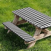 Vista 1 de Funda para Mesa de Picnic y Fundas para Bancos, Mantel Ajustado con Borde Elástico, Resistente al Agua y Aceite, para Exteriores, Jardín, Camping