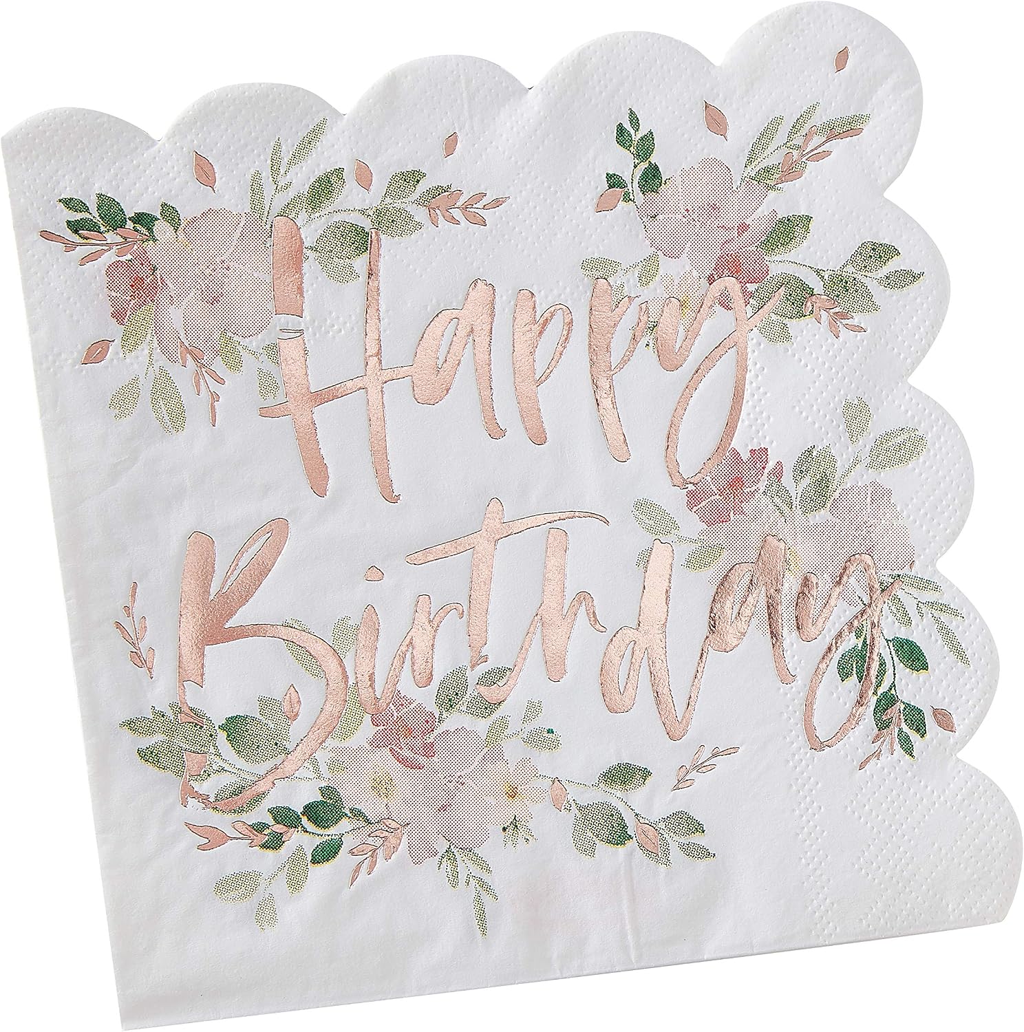Ginger Ray Rose Gold Foiled Floral Happy Birthday Paper Party Napkins Tableware 16 Pack
