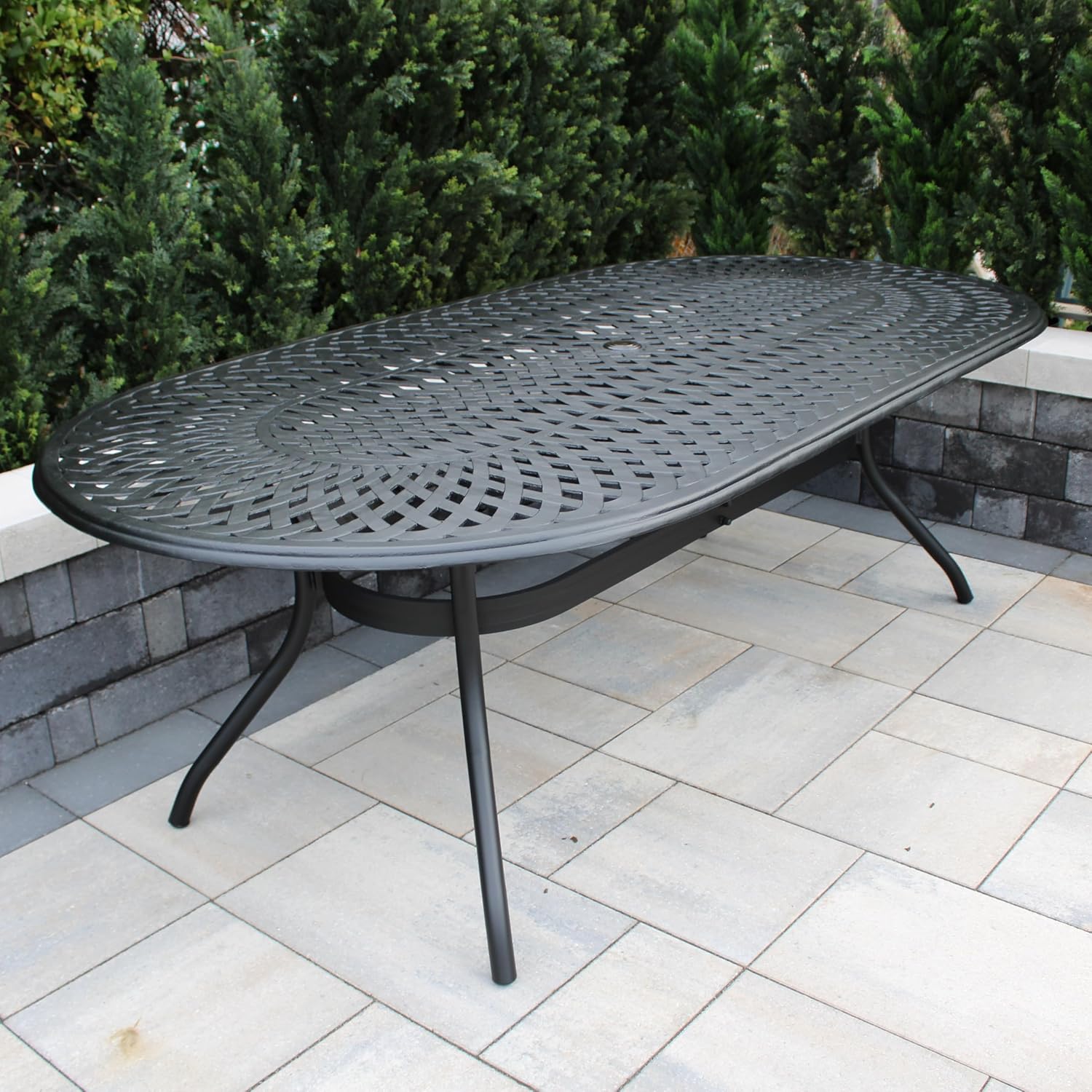 Oakland Living Modern Outdoor Mesh Aluminum 95-in Black Oval Large Patio Dining Table