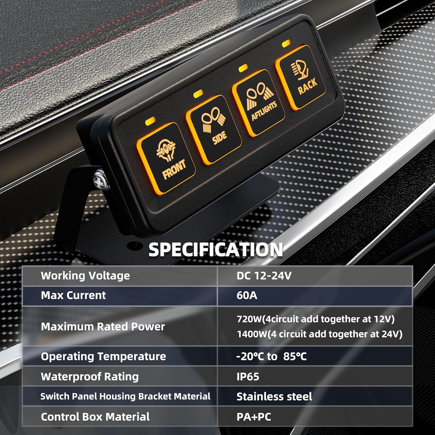 Wireless 4 Gang Switch Panel,Multifunction Remote Control Offroad Light Waterproof Switch Panel,with Universal Circuit IC Control System and Switch Pod for 12V-24V Truck SUV ATV UTV Car etc