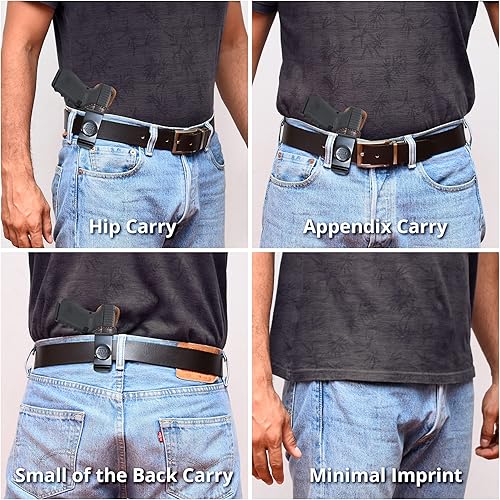 Miniatura 7 de PH - Funda de cuero genuino para pistola Glock 43, funda táctica de cuero Iwb, funda de cuero oculta para llevar a cabo en el hogar, cómoda apéndice