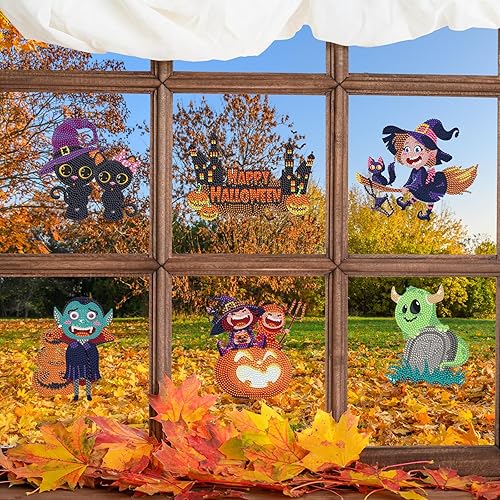 Miniatura 7 de 10 calcomanías de diamante para ventana de Halloween, kits de calcomanías de arte para ventana de vidrio, Halloween, manualidades, para adultos,