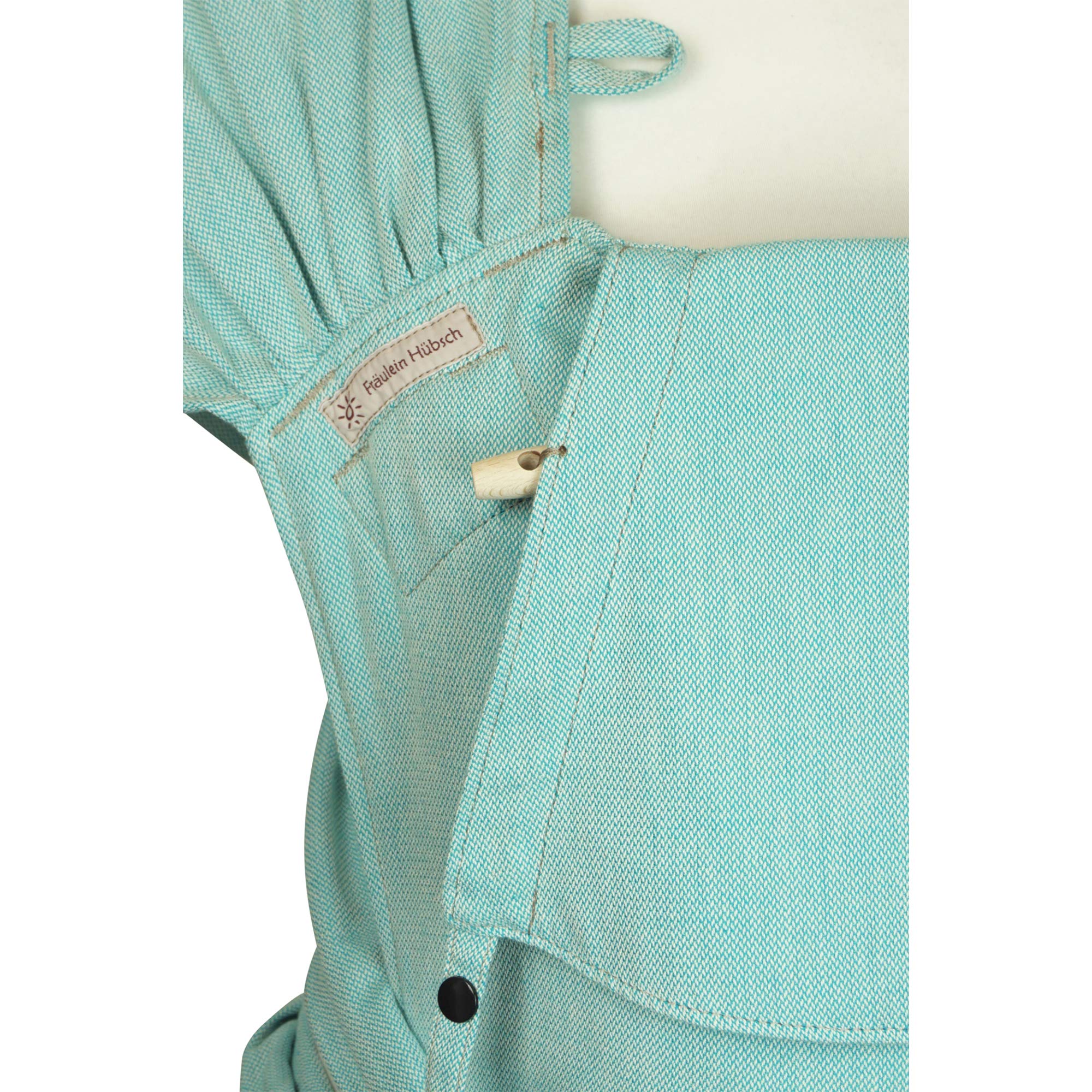 Fräulein Hübsch WrapCon Babysize in Aqua ab Geburt bis Kleinkindalter (50/56 – 80/86 cm) - Anhock-Spreiz-Haltung wie im Tragetuch - bequem gepolstertes Trage-Tuch-System