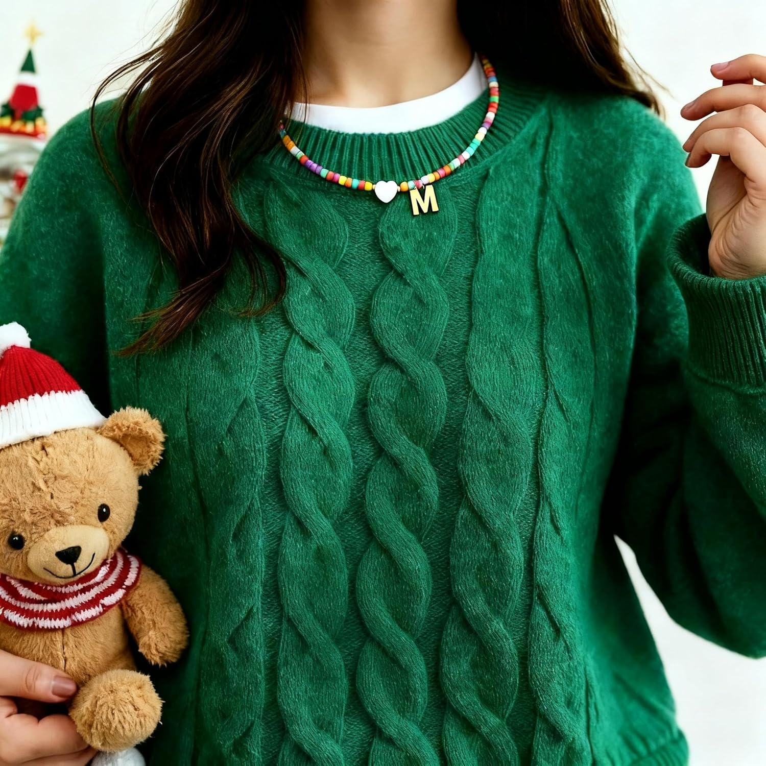 Initial Necklaces for Women Colorful Beaded Choker with Gold Plated A-Z Letter Pendant - Image 4