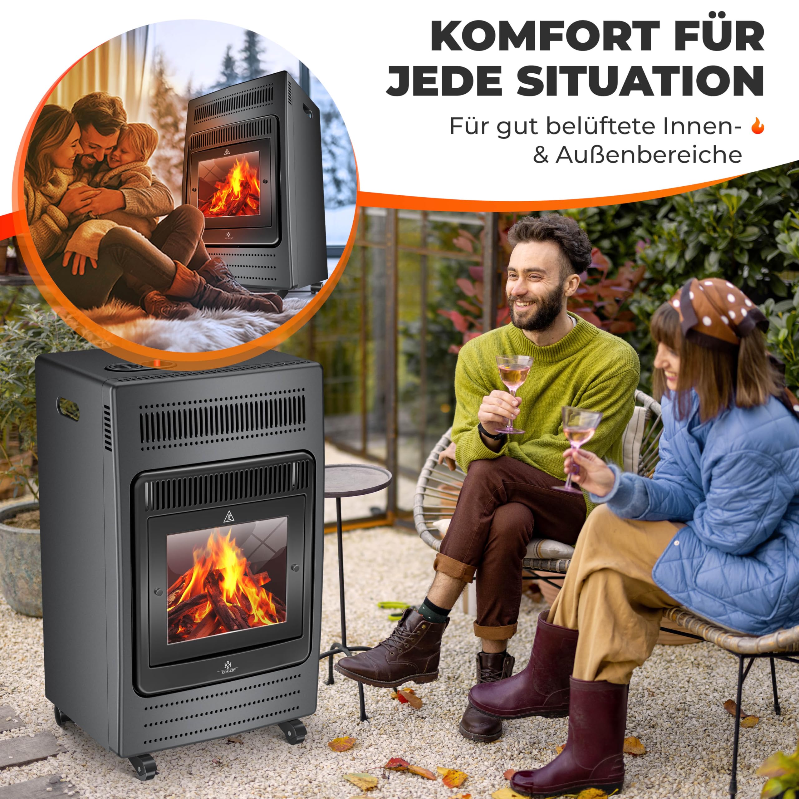 Kesser Stufa a 3,4 kW, con regolatore di pressione, tubo gas, 2 livelli di riscaldamento a infrarossi, 3400 W, riscaldamento fino a 11 kg bombole