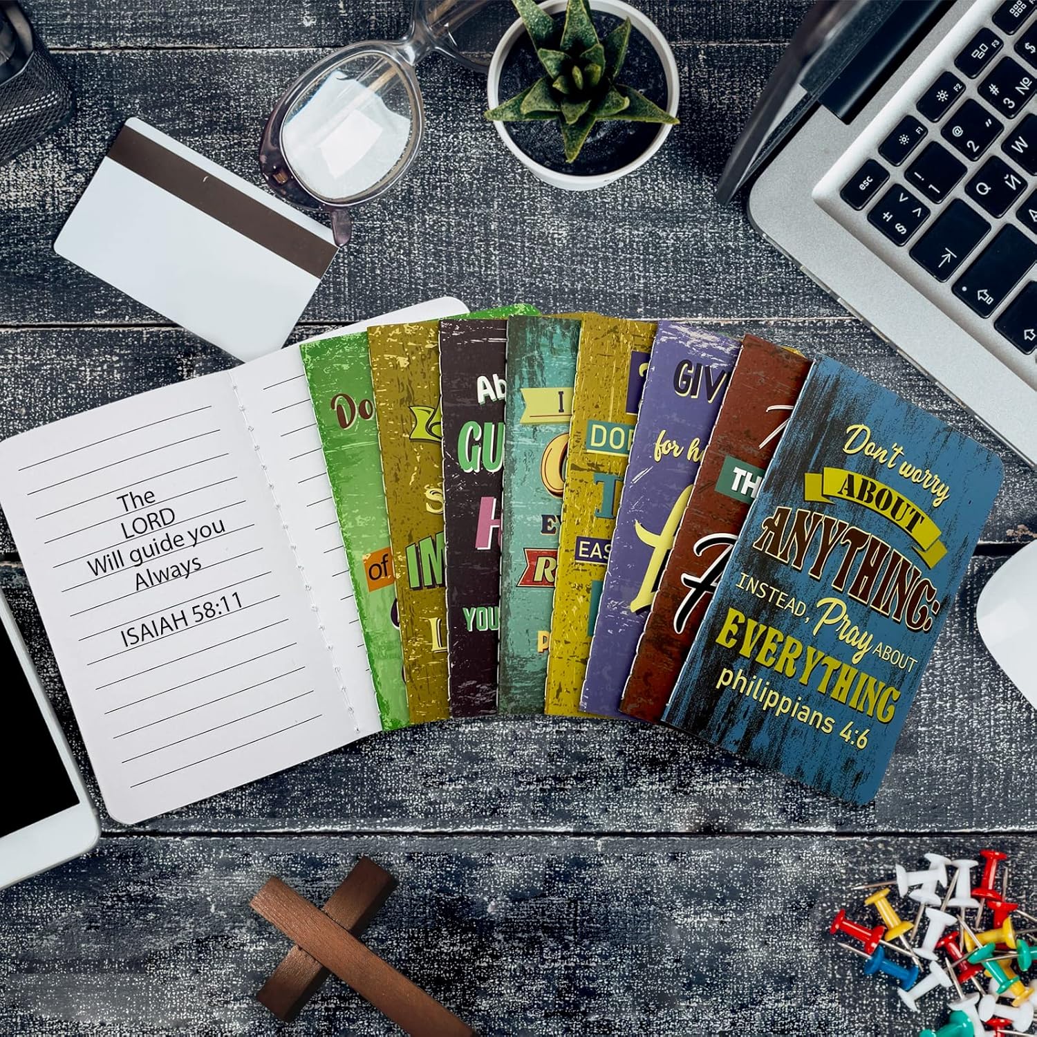24 Pieces Bible Verse Notebook Religious Motivational Notepads Colorful Rustic Small Pocket Journal Inspirational Notepads Christian Notebooks for Office School Home Travel Supplies, 3.5 x 5 inch