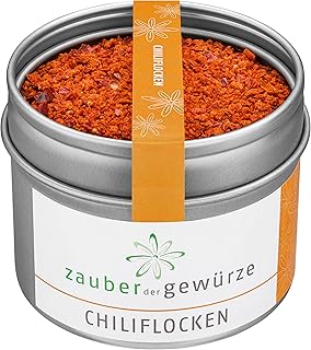 Zauber der Gewürze Chiliflocken - Chili geschrotet, 1a Qualität, scharfe Chili Flakes ohne Kerne zum vielfältigen Würzen und Kochen, Premium-Qualität in wiederverschließbarer Aroma-Dose, 45 g