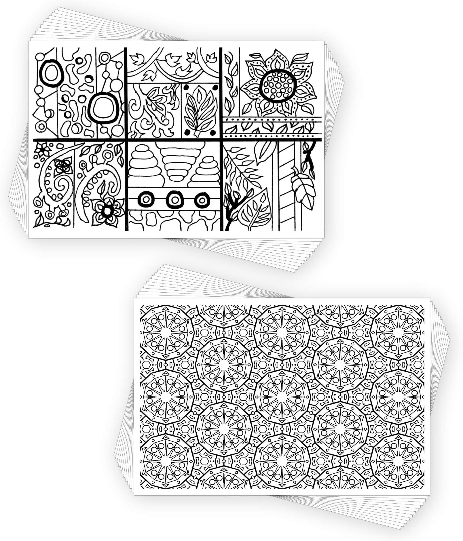 Colorpockit4x6 Postcard Coloring Book Card Decks with Pattern Magic and Shape Synergy. Refills for COLORpockit Complete Portable Coloring kit. Contains Two 12-Card Coloring Decks.