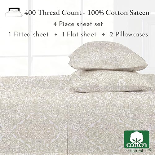 Vista 238 de Juego de sábanas de 400 hilos y 6 piezas, tamaño King, con 4 fundas de almohada, ropa de cama de 100 % algodón con tejido satinado, color azul 12