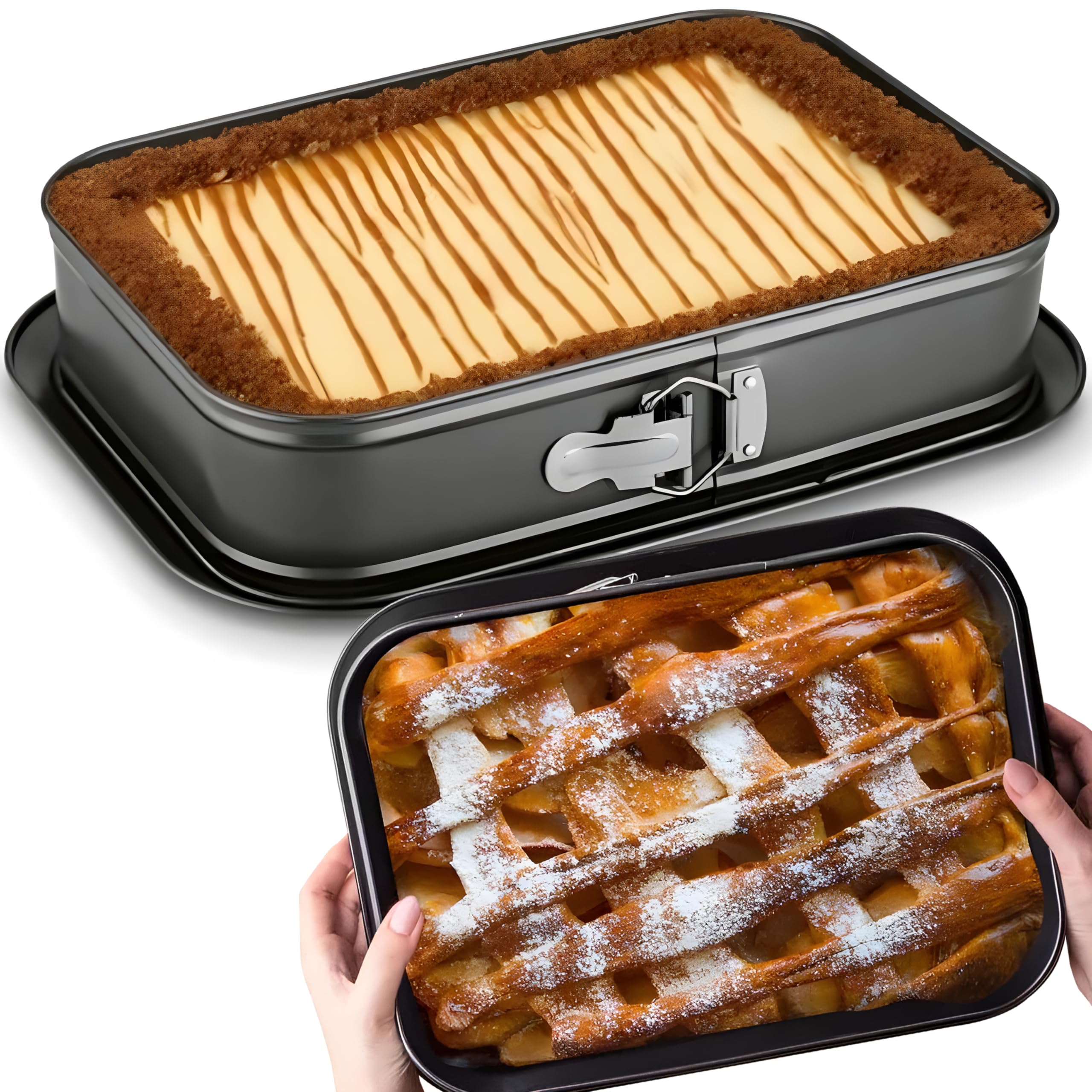 RetooSpringform Cake Tin Rectangular Baking Mould 35 x 24 cm Cake Mould with Leak-Proof Non-Stick Coating Removable Base Carbon Steel Cake Baking Mould for Cakes Ice Cream and Desserts Black