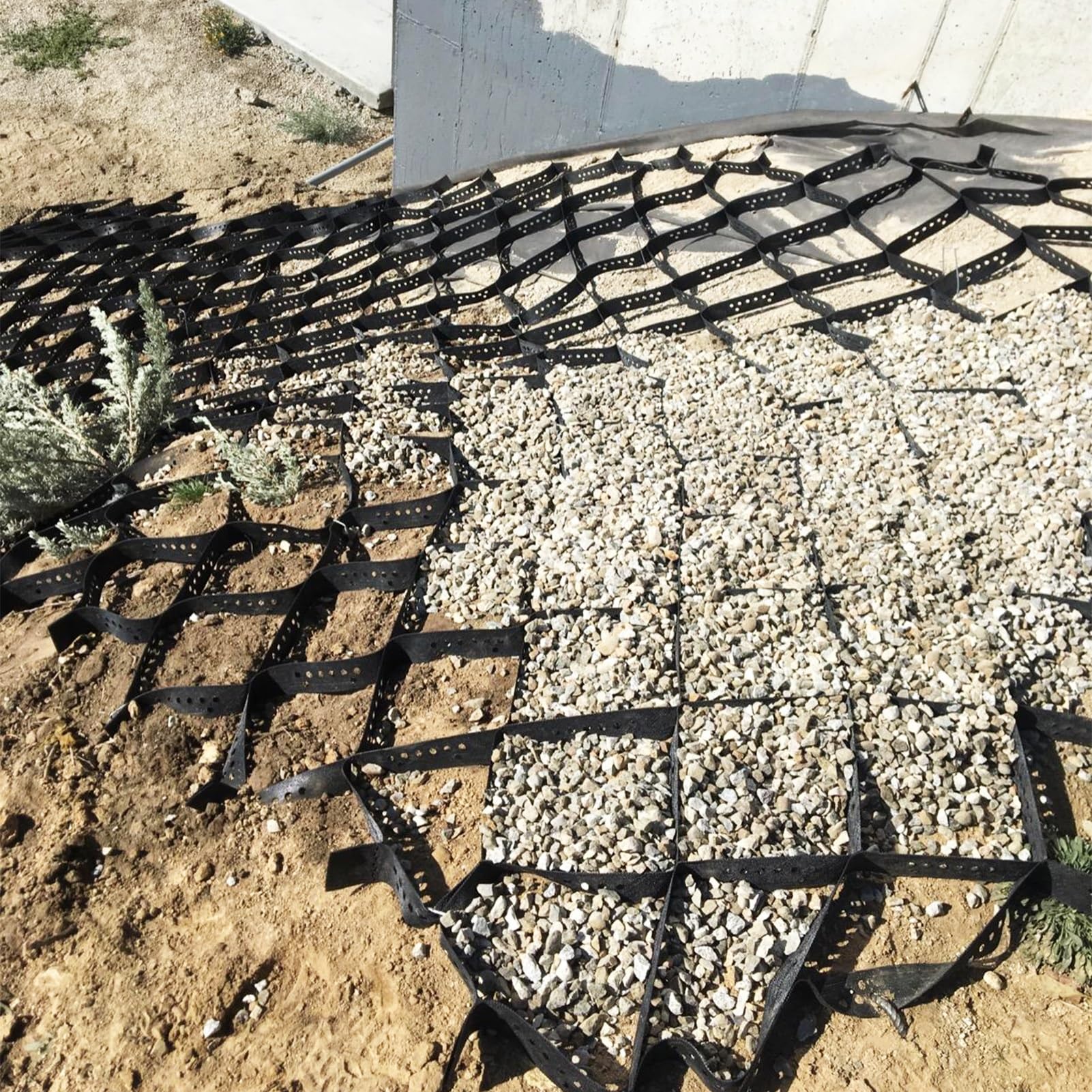 Scumlovy Geocell Gravel Grid for Steep Slope Erosion Control, 1m 3m 5m 6m 8m 10m Geogrid Retaining Wall Reinforcement, Poured Honeycomb Ground Pavers(2x10m/6.56x32.8ft)