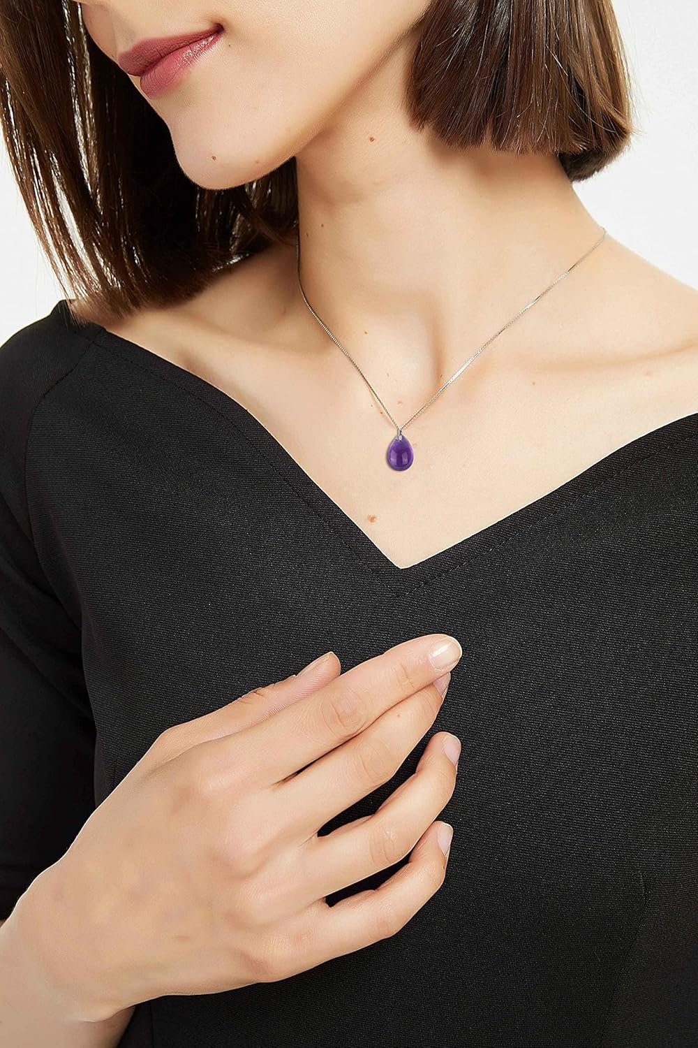 COAI Women's Silver Chain Necklace Teardrop Pendant Crystal Necklace for Women - Image 3