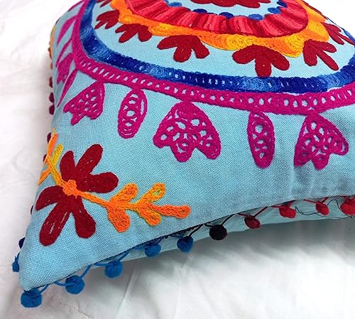 Miniatura 4 de INDACORIFY Fundas de cojín bordadas de 16 x 16 pulgadas, funda de almohada decorativa, cojines indios con pompones para exteriores, fundas de