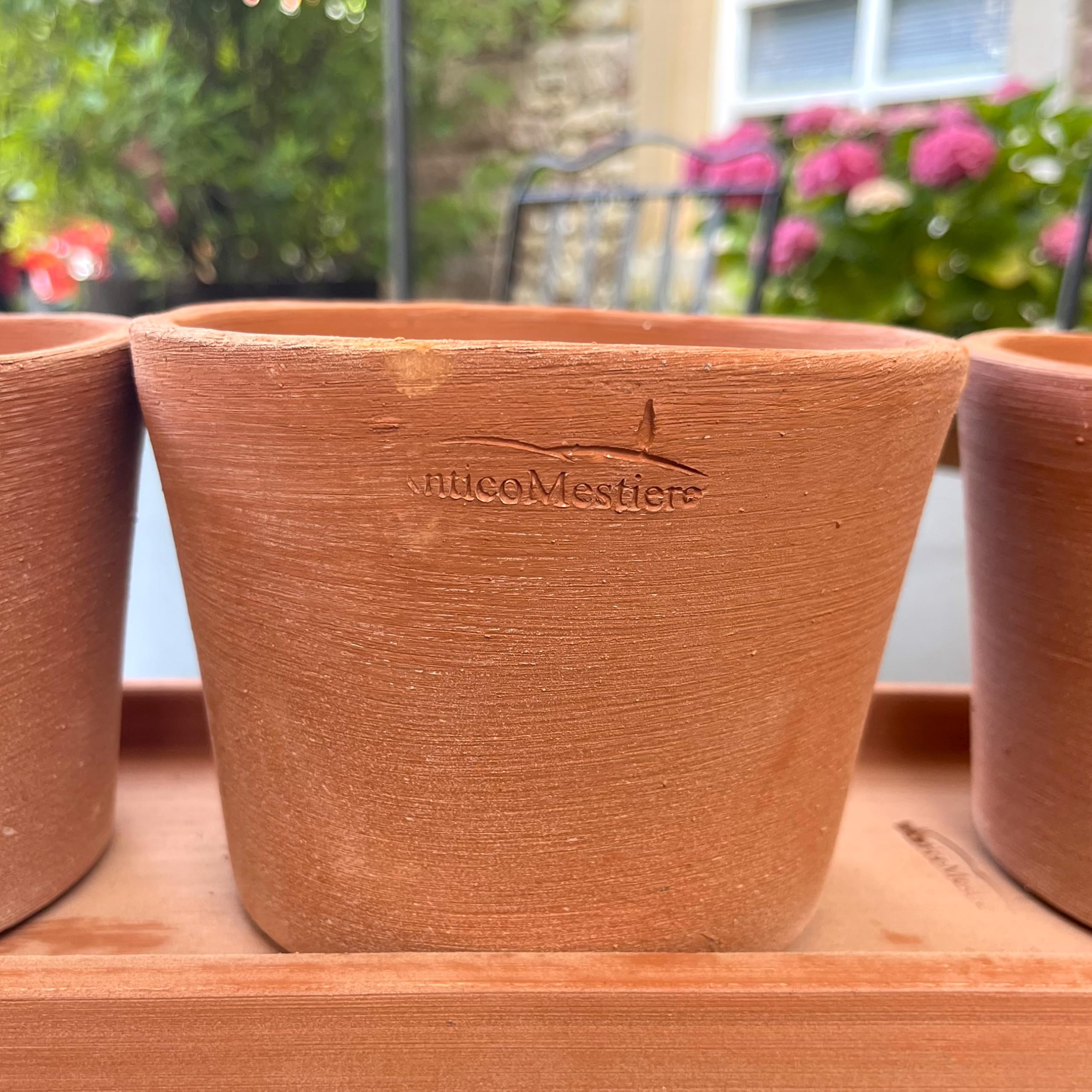 Palatina Werkstatt Kräutertopf Trio Terracotta mit Tablett 48x16x13 cm – 3 Kräutertöpfe Ø15 cm für Küche, Balkon & Garten, Pflanztopf Set für frische Kräuter innen und außen